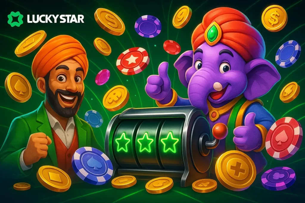 Indian slot machine interface on smartphone with rupee coins and game icons