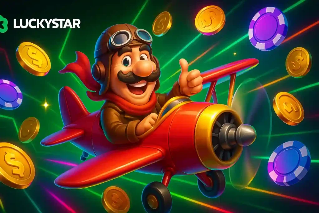 Lucky Star App bonus screen showing PLAYAVIATOR promo code input and free bet offer in green